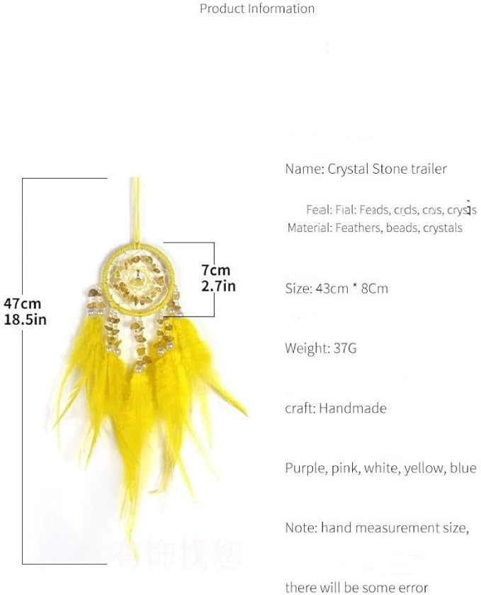Small Dream Catcher for Car Handmade Boho Hanging Decor for Car Interior Rear View Mirror Feathers Dream Catchers Charms Ornament(Yellow)