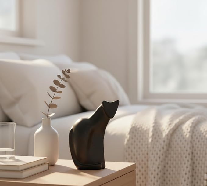 Young's Inc Modern Black Cat Resin Figurine Sculpture, Minimalist Cat Statue Home Decor, Abstract Cat Tabletop Accent for Living Room Shelf Desk Mantel, Contemporary Animal Art Decor, 10 Inch