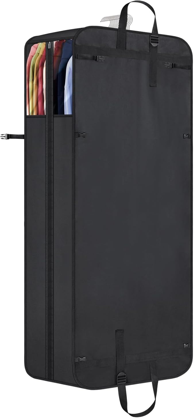 Univivi Hanging Garment Bag for Travel, 60" Heavy Duty Suit Bags, Extra Capacity Hanging Clothes Bag for Closet Storage, Dress Cover with Handles and Buckle Straps for Suit, Coat, Jacket