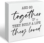 Motivational Home Decoration, And So Together They Built A Life They Loved, Farmhouse Wooden Signs, Positive Quote Sign, Home Desk Decor, Housewarming Gift, Box Sign Decor Tabletop, 5.1x5.1inches