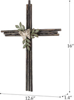 Synovana Wall Cross, Rustic Metal Cross Wall Decor with Butterfly & Leaves, Inspirational Christian Wall Crosses for Home Decor, Crucifix Gift