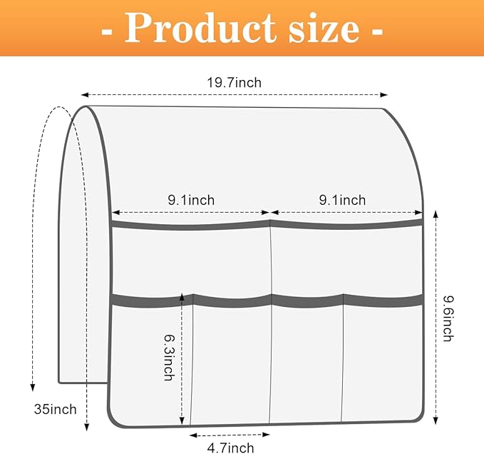 Sofa Armrest Organizer Arm Chair Caddy for Recliner, Remote Control Holder for Recliner, Non-Slip Armchair Caddy with 6 Pockets Storage for Magazine, Tablet, Phone, Dark Grey