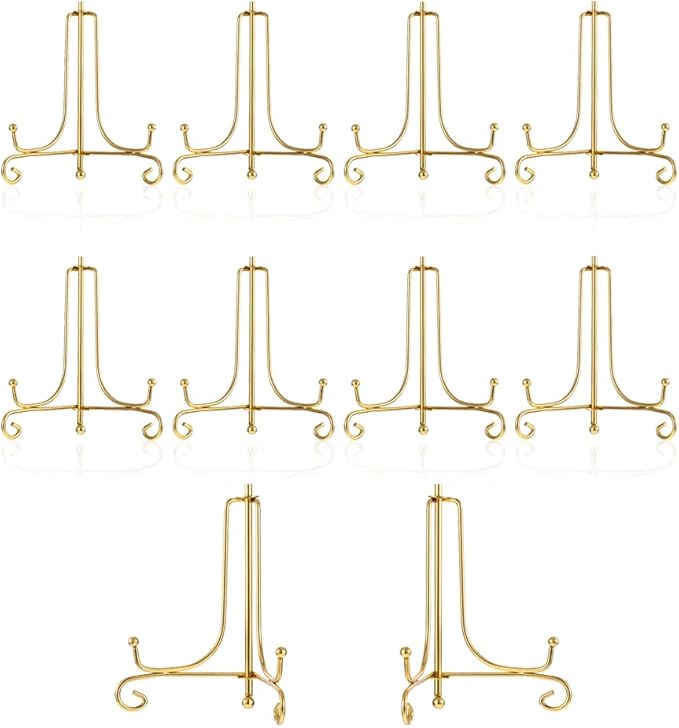 10 Pcs 4 Inch Metal Golden Display Stand, Metal Plate Stands Picture Stands for Display, Picture Holder Stand, Frame Stand