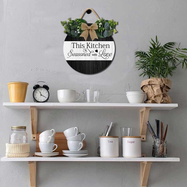 Rustic Kitchen Decor,This Kitchen Is Seasoned With Love Rustic Round Wooden Sign,For Home, Office, Store Or Restaurant