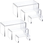HIIMIEI Acrylic Risers for Display Clear 3-Tier Risers Stands Showcase for Amiibo Funko Pop Figures, Dessert, Jewelry-8.4"x 6.3"x 4.3" (2 Sets)