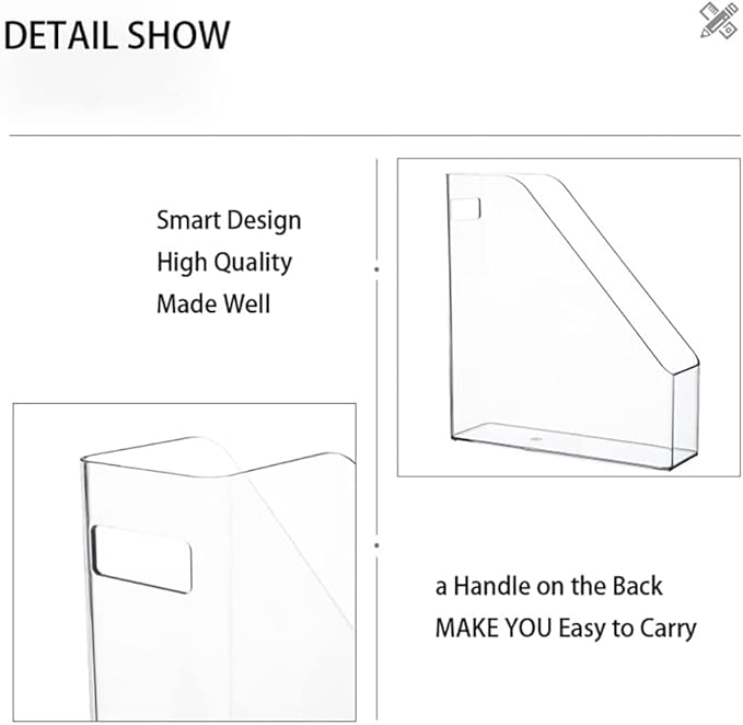 Magazine Holder, Clear Plastic Vertical File Magazine Organizer, Desktop File Magazine Book Storage Shelf for Office Desk (2PCS), 10.6x9.8x3.1 Inch