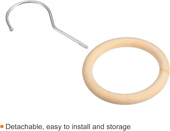 uxcell 4 Inch Scarf Ring Hanger, Scarf Organizer Holder Wooden Circle Rings Hanging Hook for Belt Tie Scarf, 10cm Length Hook (Silver)