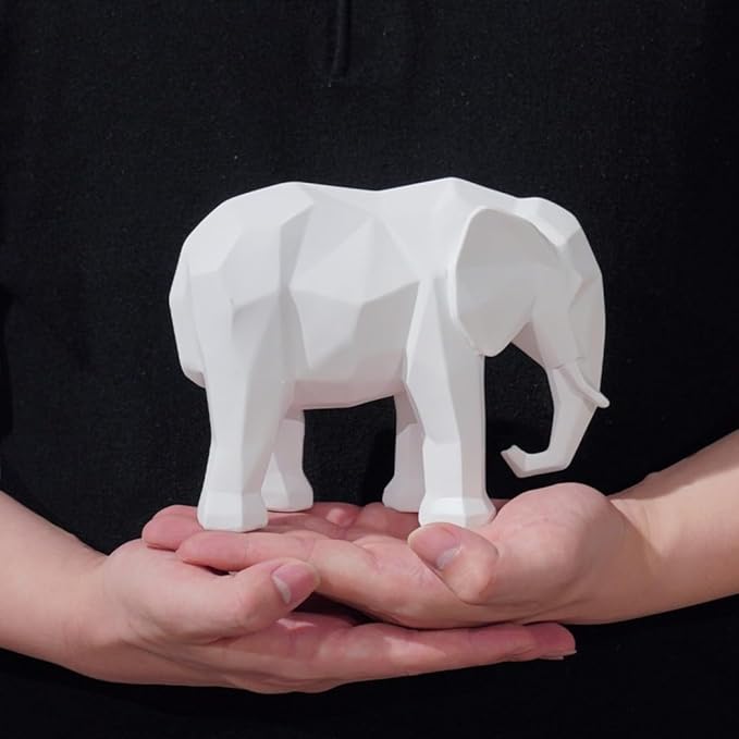 Cynkeyee Elephant Decorations Figurine Statue - Modern Elefantes para Decoracion Casa, Resin Origami White Elephant Gift Minimalist Tabletop Decor Centrepiece Accent Knick Knacks 6x2.25 x4.5 Inch