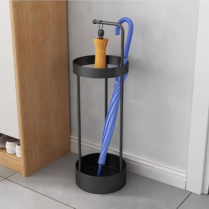Modern, Minimalist Black Metal Freestanding Umbrella Stand – 2-in-1 Use – Dimensions 22 x 22 x 65 cm