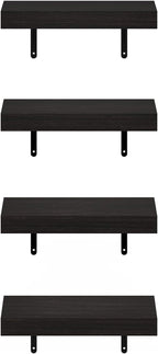 Furinno Tanna Floating Shelves for Wall Set of 4, 15-Inch Wall Shelf, Triple Thick Floating Mounted Shelf, for Bathroom, Home Office, Living Room, Tobacco Oak