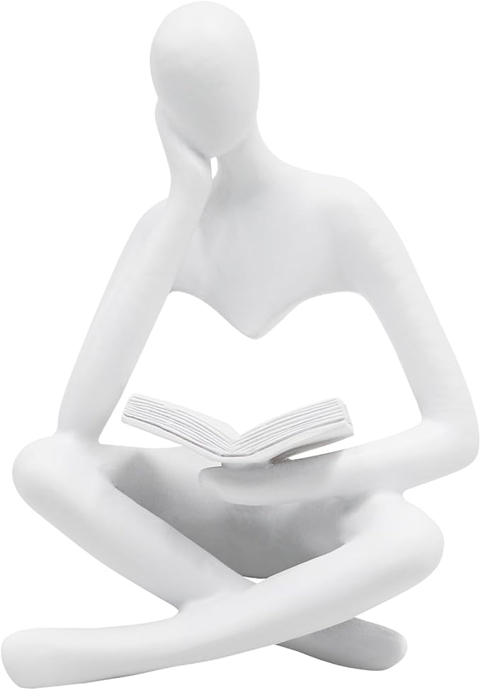 Jinkoozz Reading Women Statue, Thinker Sculptures, Abstract Art Ornament, Modern Aesthetic Figurine Decoration, Suitable for Home Living Room Bedroom Office Shelf Table Desk Bookshelf Decor