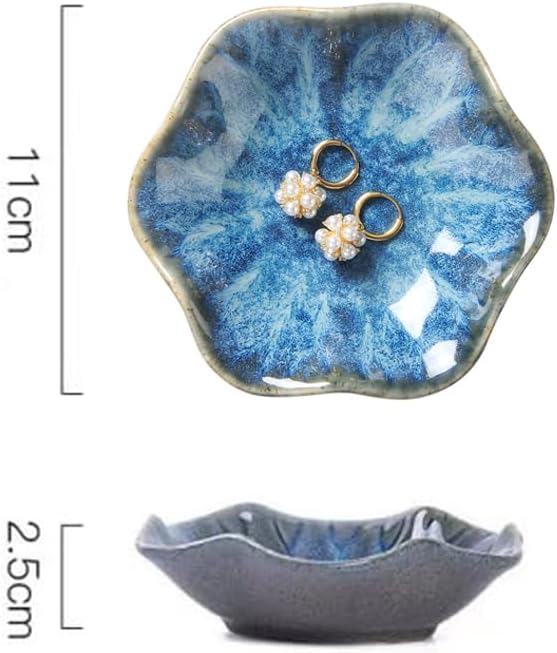 Lotus Leaf Shape Ring Holder Dish, Small Key Bowl, Ceramic Trinket Tray Jewelry Dish Organizing Necklace Earrings for Mom Friend Sister. All Jewelries Are NOT Included. Light Blue.