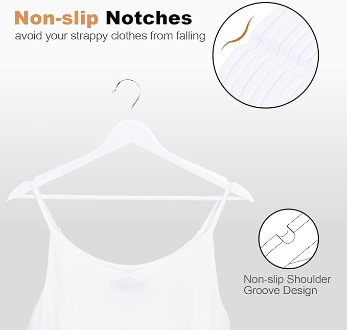 ELONG HOME Wooden Hangers 30 Pack, Wood Hangers with Extra Smooth Finish, Precisely Cut Notches & Chrome Swivel Hook, Wooden Clothes Hangers for Shirt Coat Jacket Dress, White