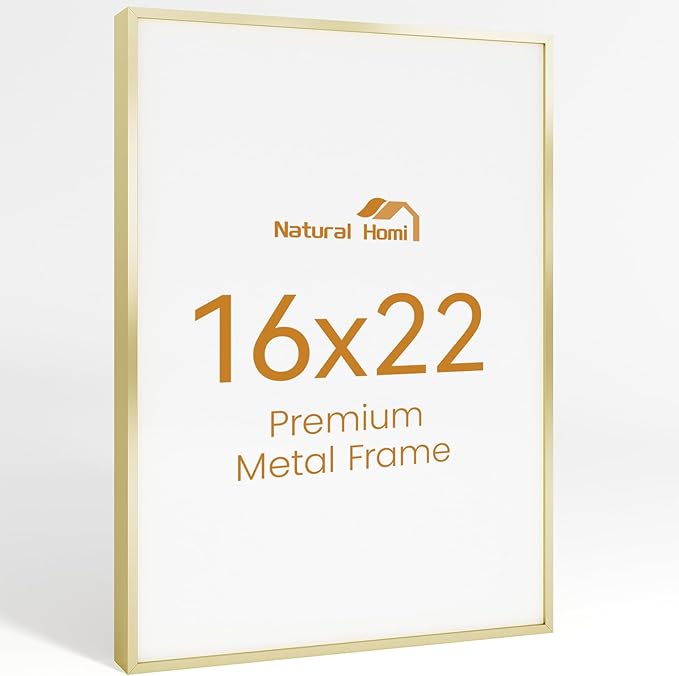 16x22 Aluminum Metal Picture Frame,Tempered Glass Gold Photo Frame 16x22 for Family Photo,Posters,Art,Document to Wall Mount Horizontally or Vertically
