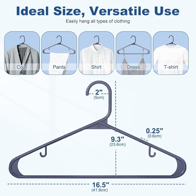 HOUSE DAY Plastic Hangers 20 Pack, Space Saving Clothes Hangers with Built-in Hooks, Durable & Strong Closet Organizers and Storage, Dorm Room Essential, Perfect for Shirts, Coat, Pants, Dress - Grey