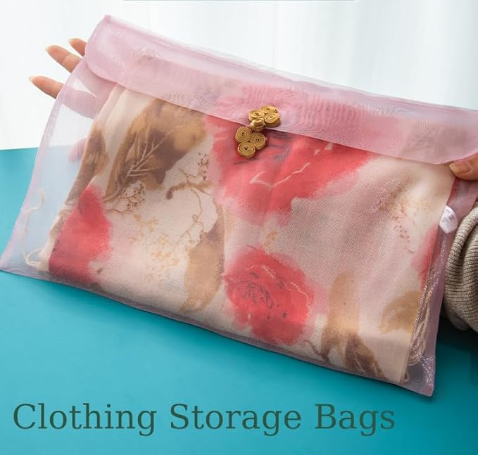 3 Pieces Scarf Storage Bag Beige Encrypted Matte Button Yarn Envelope Silk for Scarf Gifts Organza Clothing Wardrobe Organizer Packaging Bags 10.6 x 14.5 Inches (White)