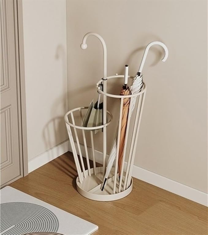 Umbrella Stand, Umbrella Holder, Freestanding Umbrella Basket with Drip Tray, Modern Iron Frame Umbrella Storage, Indoor Umbrella Holder for Entryway(Beige)