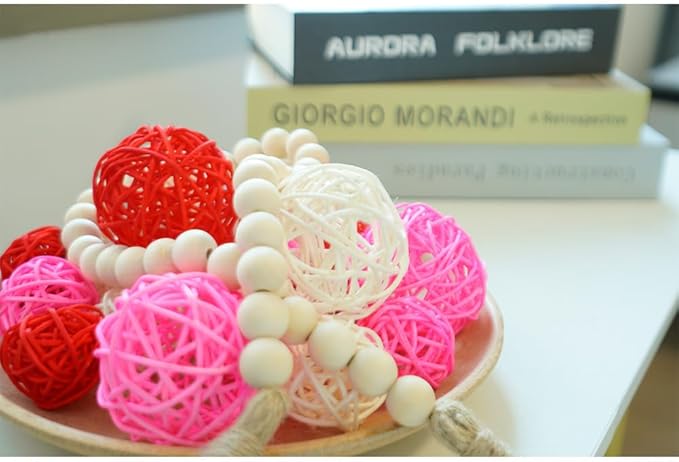 Qingbei Rina Valentine's Day 20 PCS Wicker Rattan Balls, Red Pink White Decorative Balls for Bowls, Vase Filler for Centerpieces, Bowl Fillers for Home Decor(Pink Red White)