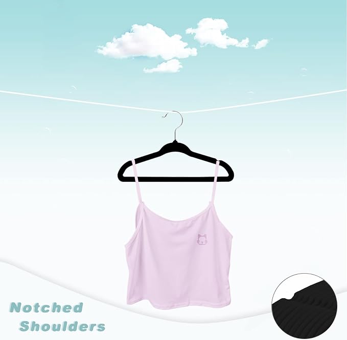 BAGAIL 50 Pack Kids Velvet Hangers 14 Inches Children's Clothes Hangers Non-Slip Baby Hangers for Infant/Toddler (Black)