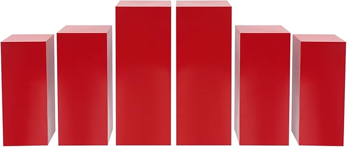 6 PCS Display Pedestal Stand, Metal Display Pedestal Stands Decoration Cube Sculpture Displays Column Square Displays Stands Pillars for Wedding Party Baby Shower Birthday (Red, 6PCS)