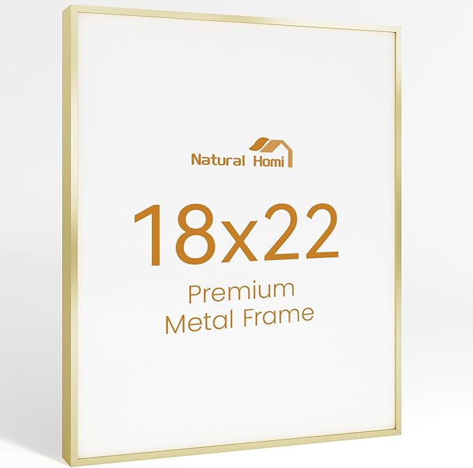 18x22 Aluminum Metal Picture Frame,Tempered Glass Gold Photo Frame 18x22 for Family Photo,Posters,Art,Document to Wall Mount Horizontally or Vertically