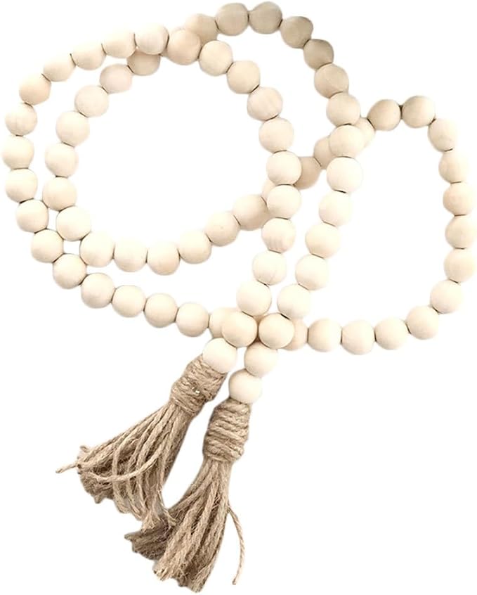 IMIKEYA Wooden Bead Tassel Decoration 57 Inch Natural Wood Beads Garland for Farmhouse Boho and French Country Home Decor Perfect for Tiered Trays and Centerpieces