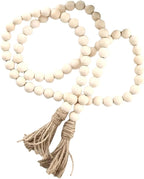 IMIKEYA Wooden Bead Tassel Decoration 57 Inch Natural Wood Beads Garland for Farmhouse Boho and French Country Home Decor Perfect for Tiered Trays and Centerpieces
