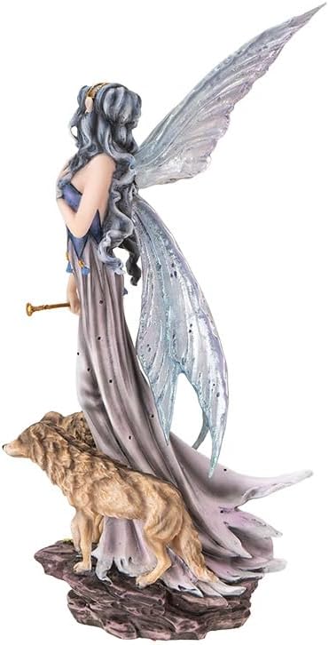 Pacific Giftware Moonlight Fairy with Wolves Fantasy Figurine with Glittering Wings and Guardian Wolves Perfect for Nature and Fantasy Decor Collectible Figurine 10 Inches Tall