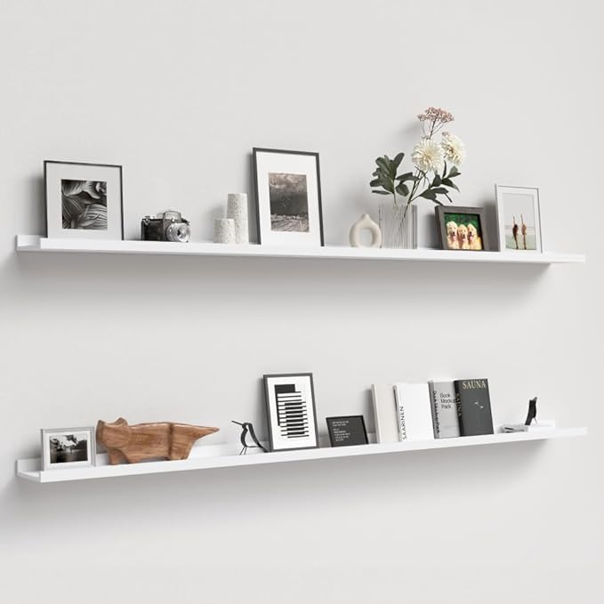 Boswillon 70.9 Inches Long Floating Shelves, 2 Set White Wall Shelf for Bedroom, Nursery Book Shelf with Lip, Picture Ledge Shelf for Wall Decor Living Room Bathroom Kitchen