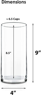 CYS Excel Clear Glass Cylinder Vase (H:9" D:4") Flower Vase Centerpieces Hurricane Floating Candle Holder