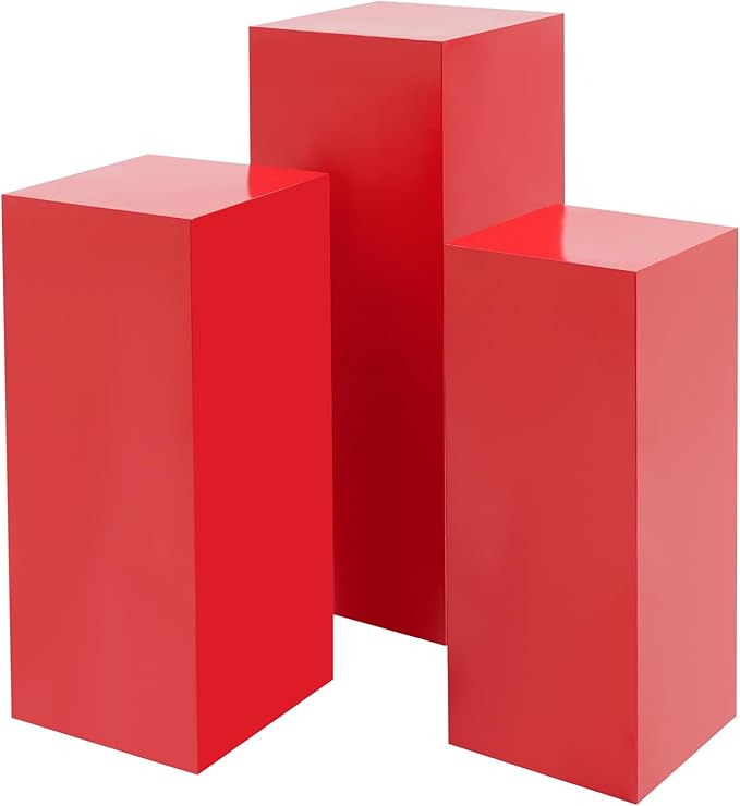3Pcs Square Display Pedestal Stands Set for Party, Metal Display Stand Plinth Pillars, Cake Stands Pillars for Wedding Birthday Art Decor Risers, 11.8*31.5" (L), 11.02*25.6" (M), 10.24*23.6" (S)
