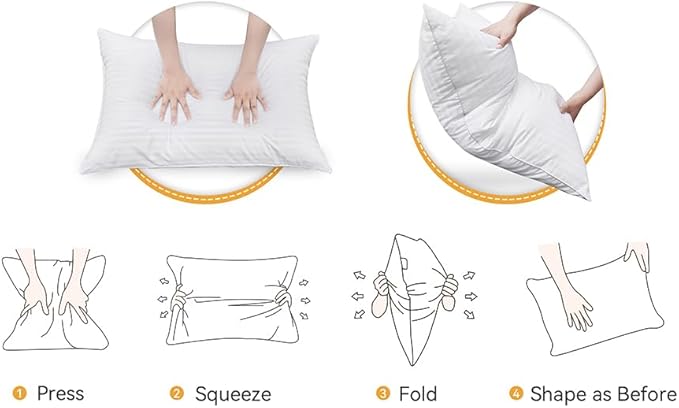 Oubonun Standard Size Pillows Set of 2 - Fluffy & Supportive Down Alternative Pillows with Zippered Cotton Cover - Breathable and Cool for All Sleeping Positions - Machine Washable - 20"x26"