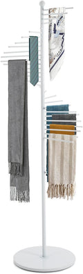 67" Freestanding Scarf Organizer, Spiral Scarf Display Rack with 30 Rods Metal Hijab Organizer Commercial Hijab Hanger Belt Pants Hanger for Shopping Mall Clothing Store Home (White)