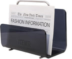 Magazine Holder, Brown Clear Acrylic with Stainless Steel Handle, Tabletop Display Stand (Black Transparent)