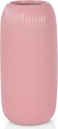 Ceramic Vase for Flowers – Modern Small Ribbed Textured Flower Vase for Home Decor, Pampas Grass, Decorative, Farmhouse, Coffee Table, Kitchen Centerpieces, Bookshelf and Home Living (Pink)