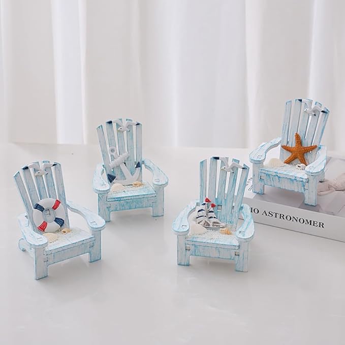 2 Pack Wooden Handmade Mini Chair Box Beach Decor Nautical Theme Decoration for Home Office Desk (Sailboat)
