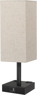 Touch Bedside Table Lamp For Nightstand - 3-Way Dimmable Night Lamp with USB A + Type C Charging Ports and two AC Outlets, Small Desk Light with E26 LED Bulb for Bedroom Living Room Dorm, BEIGE