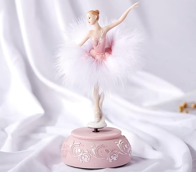 Ballerina Music Box Figurine Plays Swan Lake Tune, Musical Figure Hand-Painted Feather Skirt Ballet Recital Gift for Daughter Granddaughter Girls Wife Birthday