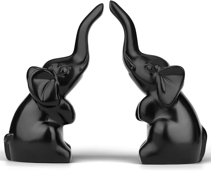 DUQGUHO Mini Black Elephant Gifts for Women, Modern Style Small Animal Statue, 2PCS Elephant Decor for Desk Shelves 3.5Inch