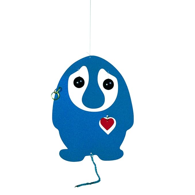 Puffin' Troll Blue/Red Heart Hanging Mobile - 7 Inches - High Quality Plastic - Handmade in Denmark by Flensted