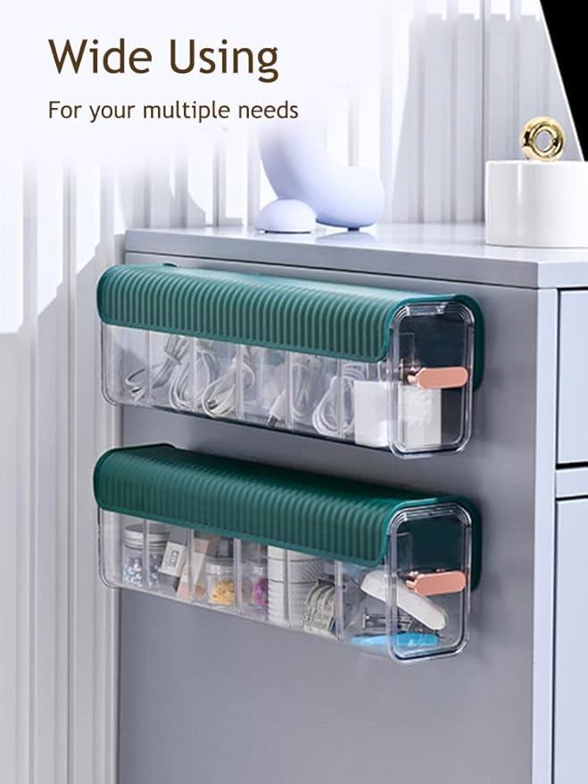Socks Underwear Wall Mount Drawer Organizer, Switchable 6 Cell Drawer Acrylic Organizers Self-Adhesive Anti Dust Storage Boxes for Clothes Socks Lingerie Underwear Ties (Alpine Green)