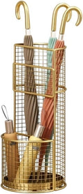 Umbrella Stand, Metal Umbrella Storage Rack, Umbrella Bucket with Drain Tray, Hollow Drain Rack for Entrance, Balcony, Shopping Mall(Gold)