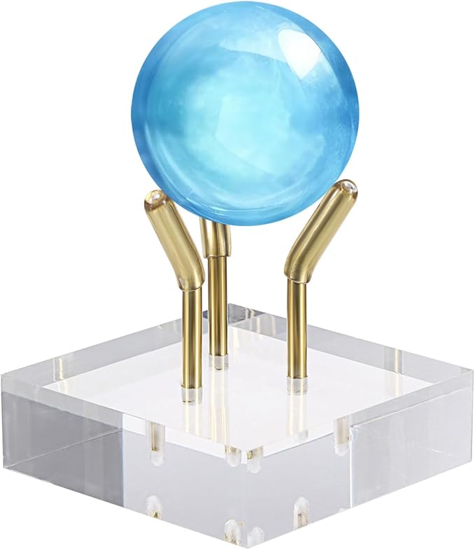 Hipiwe Gold Metal Arm Display Stand Easel with Acrylic Base Small Display Easel Holder for Sphere Crystal Ball Mineral Geodes Rock Seashell, Medium