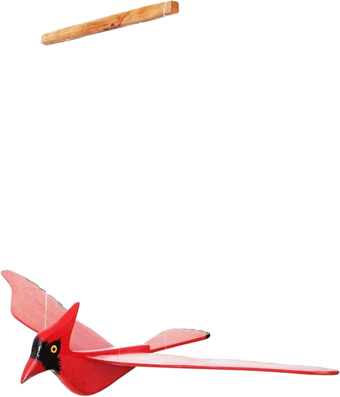 WitnyStore Mobile Birds - Collectible Animal Art - Wooden Hand Made and Painted Birds in Flight Hanging Decor Perfect for Gifts and Souvenirs - Red Northern Cardinal - 14 x 9 x 4 inches