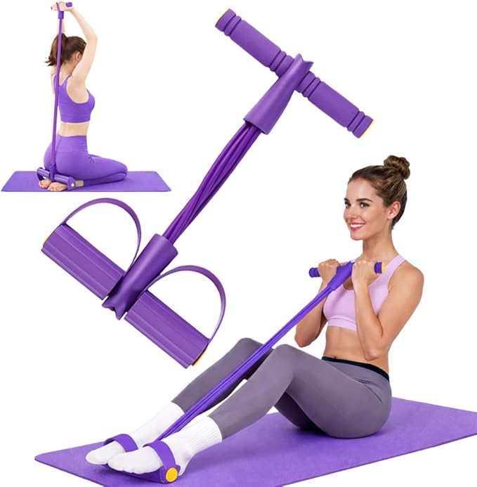Resistance Bands with Handles, 6-Tube Foot Pedal, Natural Rubber Ankle Puller for Sit-ups & Full Body, Portable Home Gym Strength for Legs, Arms & Core – Fitness Bands for Women, Stretching & Toning