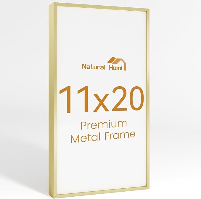 11x20 Aluminum Metal Picture Frame,Tempered Glass Gold Photo Frame 11x20 for Family Photo,Posters,Art,Document to Wall Mount Horizontally or Vertically
