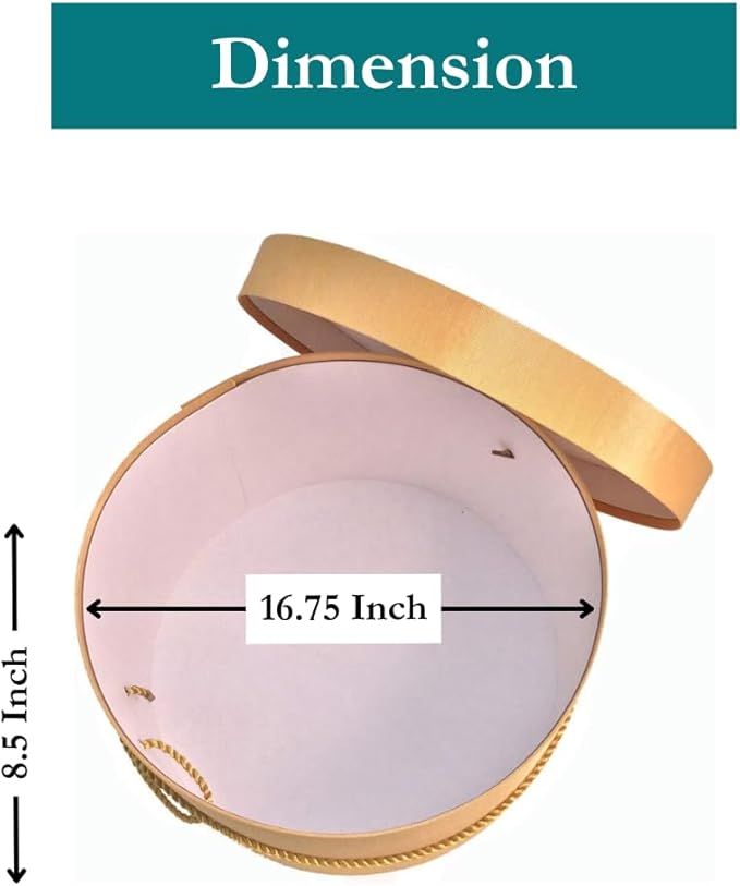 Sarah's Hat Boxes Classic Gold Hat Box – 16.75" x 8.5" (Dia. x Ht.) Handmade in USA – Odorless Non-Toxic Adhesive, Cording Handle – Premium Storage for Hats & Accessories