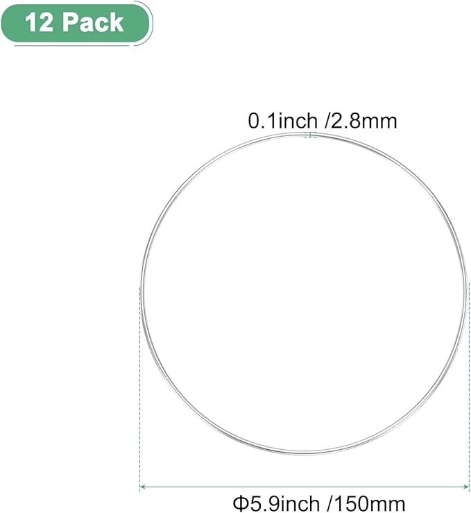 M METERXITY 12-Pack Dream Catcher Rings,5.9 Inch Metal Round Shape Macrame Wreath Floral Ring Hoop for Home/Valentine/DIY Craft/Wedding/Wall Hanging Decorations [White Silver]