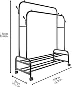 ANTIWAR Clothes Rack for Hanging Clothes, 100% Stainless Steel Clothes Garment, Portable Sturdy Clothes Rack, Extendable Rolling Garment Rack with Wheels, Freestanding Laundry Room