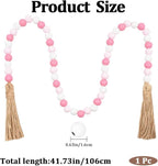 CREATCABIN 42 Inch Wood Bead Garland Decor Rustic Country Farmhouse Boho Home Pink White Wooden Beads Tassel Wall Hanging Ornaments for Coffee Table Wall Shelf Tray Vase Living Room Bedroom